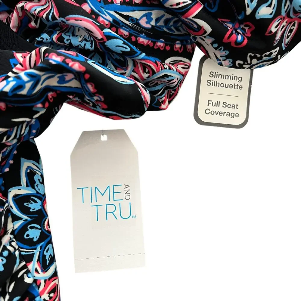 Time&Tru‎ Womens Carnival Paisley Halter Multicolor One Piece Swimsuit Small NWT